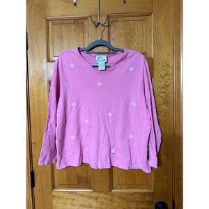 The Quacker Factory Pink Snowflake Long Sleeve V Neck Shirt Size 1X Embellished